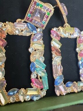 Sincerly Jules Gold Tone Multicolor Crystal Square Drop Earrings